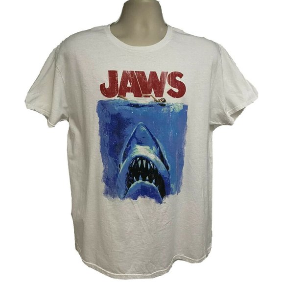 JAWS Other - Jaws Mens White Graphic T-Shirt XL Shark Horror Movie Universal Studios Cotton